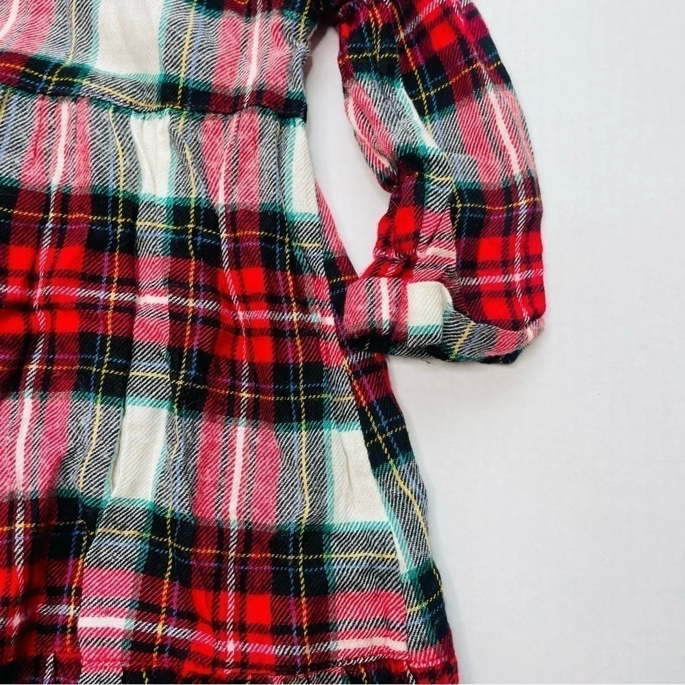 OLD Navy Plaid Button Down Flannel Tiered Dress in Red, Green & White